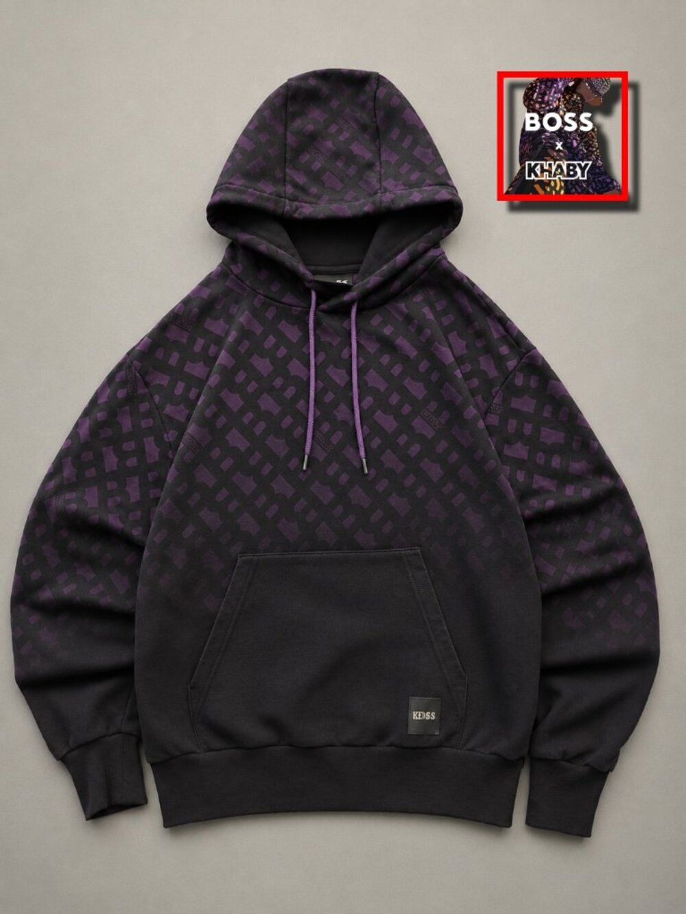 BOSS x Khaby Graphic Pullover Hoodie Purple Black Men's Small